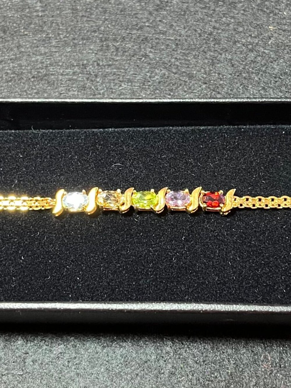 1990's Vintage Multicolor Stone Bracelet - 7 inchs - Gold Vermeil over Sterling